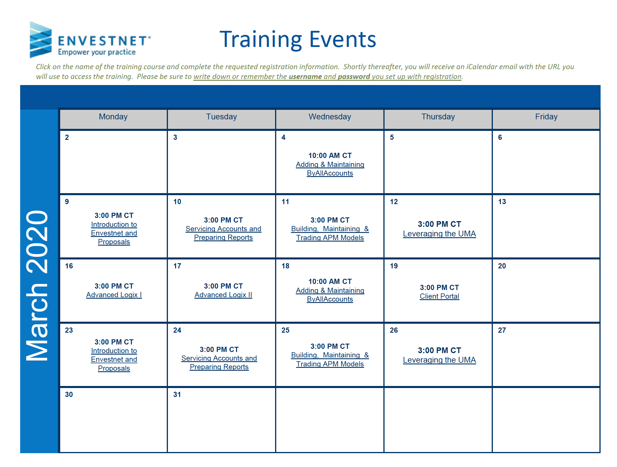 Training Calendar